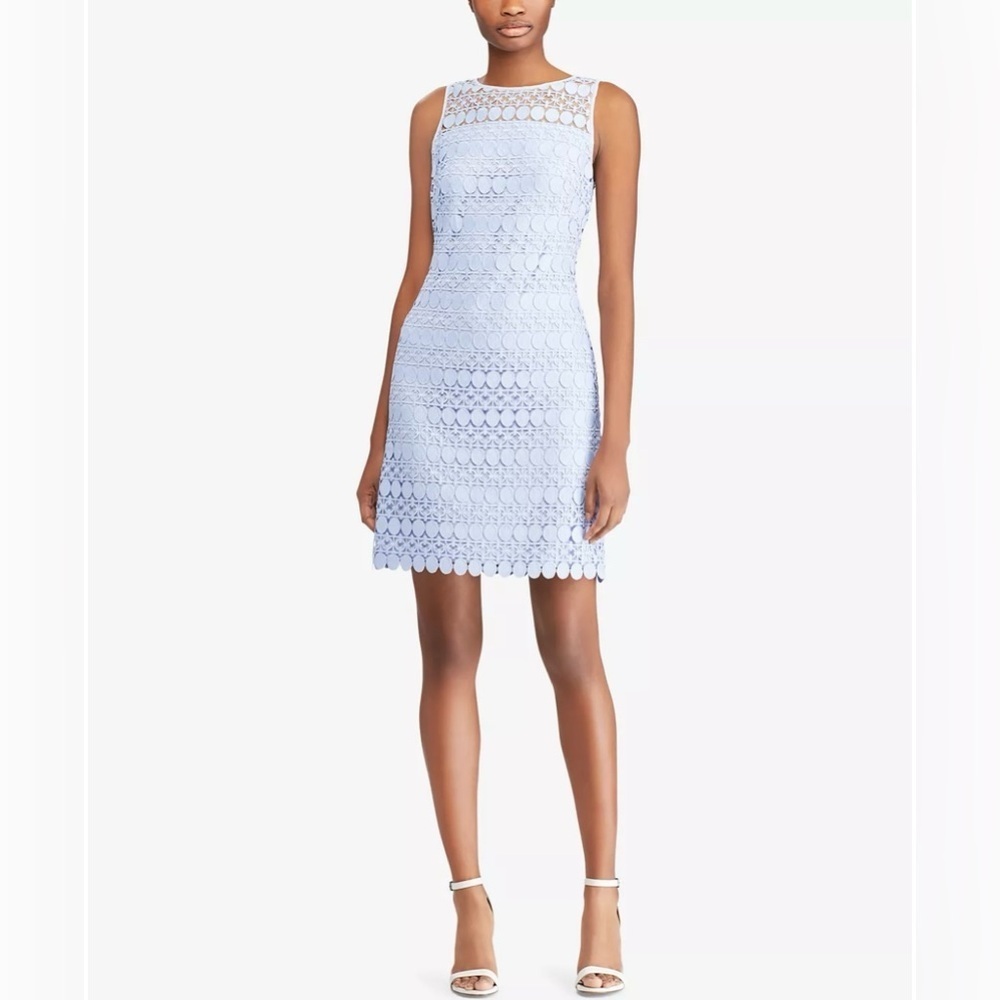 LAUREN RALPH LAUREN Light Blue Lace Sleeveless Dress Size 4 - Picture 1 of 3